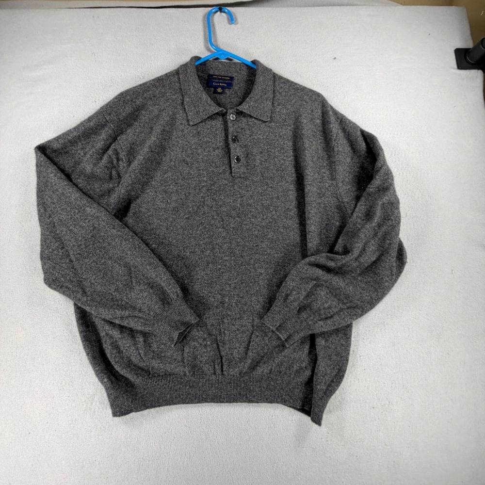 Club Room Mens XXL Gray 100% Fine Cashmere Long Sleeve Polo Sweater Pullover
